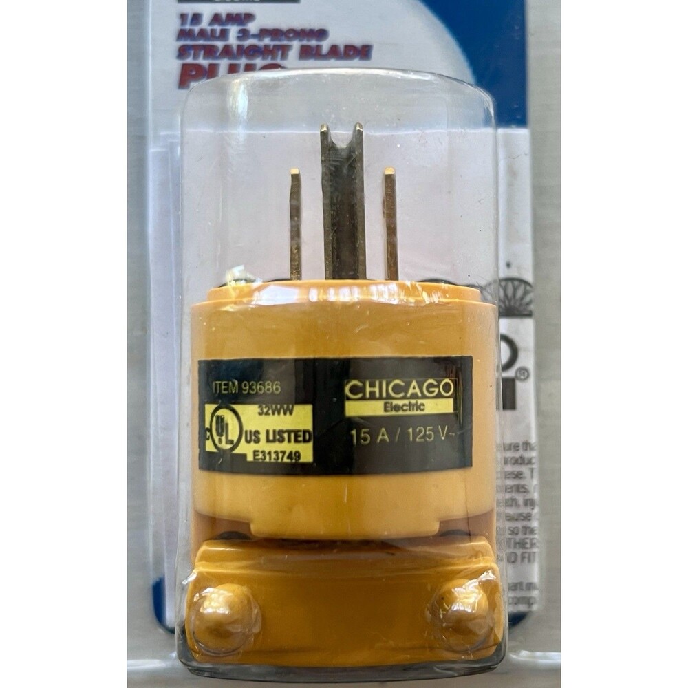 2 Chicago Electric 15A 125V 3-Prong Straight Blade Plugs NEMA 5-15P New Sealed